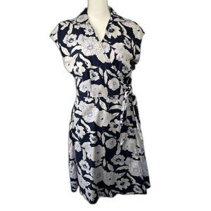 Tommy Hilfiger Blue & White Floral Wrap Dress Sz S/P 100%Cotton, 2-Pockets